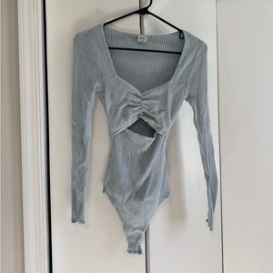 Abercrombie & Fitch Light Blue Ribbed Twist Cutout Bodysuit